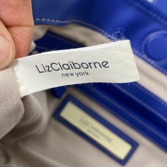 Liz Claiborne Blue Pebbled Leather Mini Hobo Bag Contrast Stitch Fold Over Flap - Picture 13 of 16